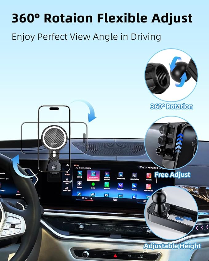 PZK Car Phone Mount for BMW X5 2024-2026 X6/ BMW X7 2023-2026 Accessories | Magnetic 15W Fast Wireless Charger Car Phone Holder Custom 14.9-inch Screen with 360° Rotating Extension Rod Hands-Free