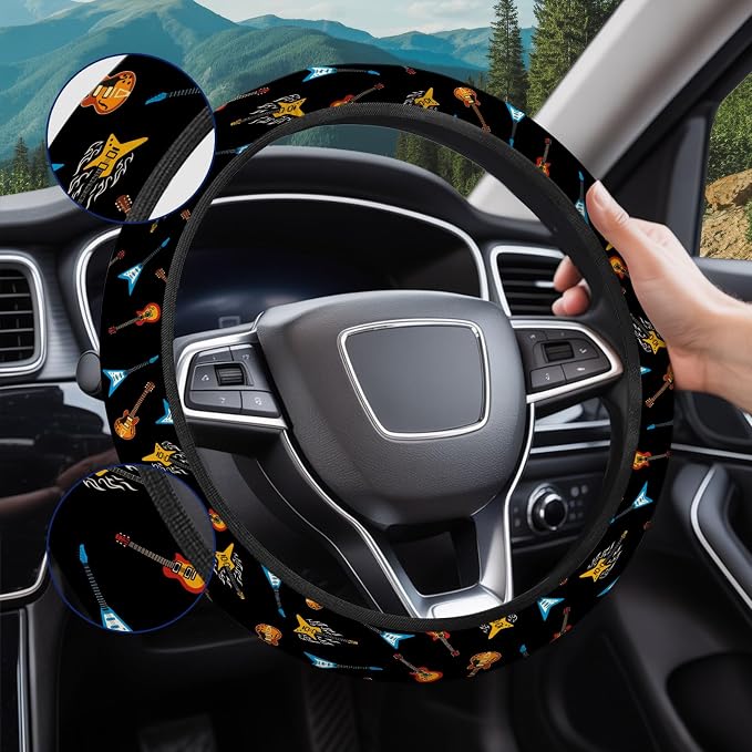 Guitarist Steering Wheel Cover, Non Slip Polyester Car Wheel Protector for Car SUV Truck, Universal 15 Inch