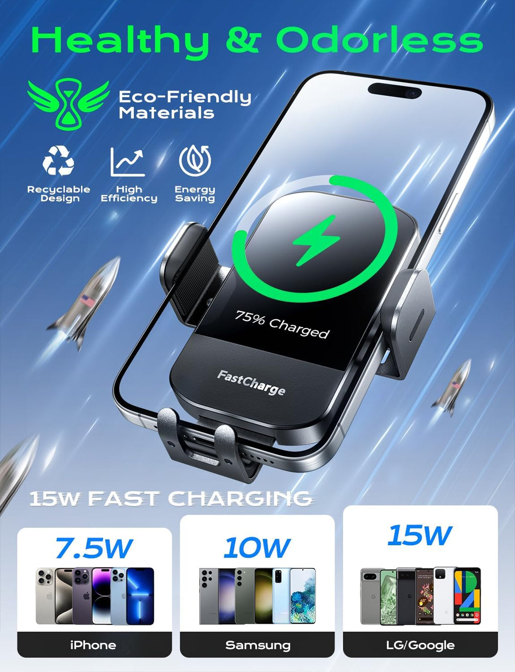 15W Wireless Car Charger — Fast-Charge Auto-Clamp Phone Holder
