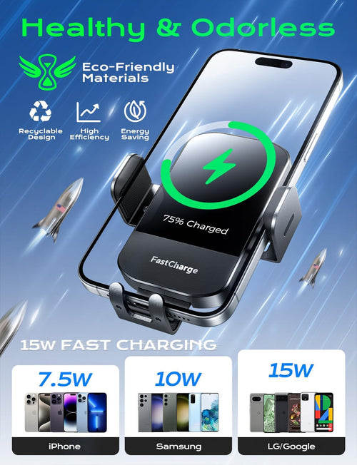 15W Wireless Car Charger — Fast-Charge Auto-Clamp Phone Holder