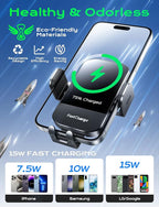 Wireless Car Charger, 15W Fast Charging Auto Clamping Phone Holders for Your Car Phone Mount fit for iPhone 17 16 15 14 13 12 Pro Max 11 XR XS, for Samsung Galaxy S25 Ultra S24 S23, Black