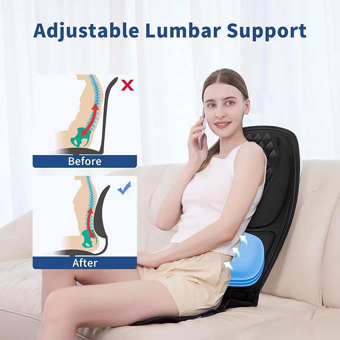 Back Massager with Heat with 8 Motors, Massage Chair Pad, Seat Massager with Back Traction for Full Body Massage, Massage Cushion for Home/Office/Father's Day