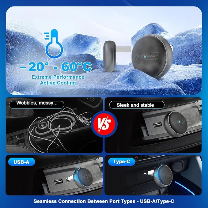 Wireless CarPlay & Android Auto Adapter - Mini Ultra 3 Convert OEM Wired to Wireless Dongle for iPhone & Android 11+, USB-A/Type-C Plug & Play, Fast Connection, Online Upgrade