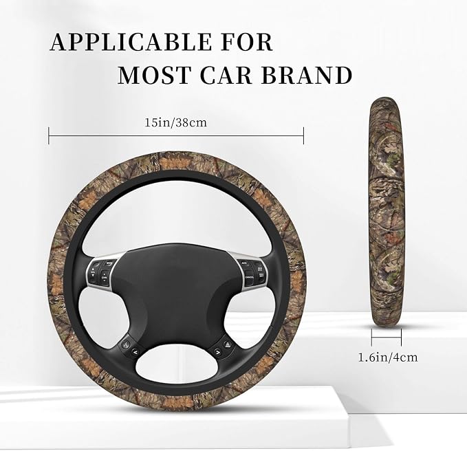 Hunting Camo Elastic Steering Wheel Cover Non-Slip Breathable Steering Wheel Protector Fit Auto, Suvs, Truck