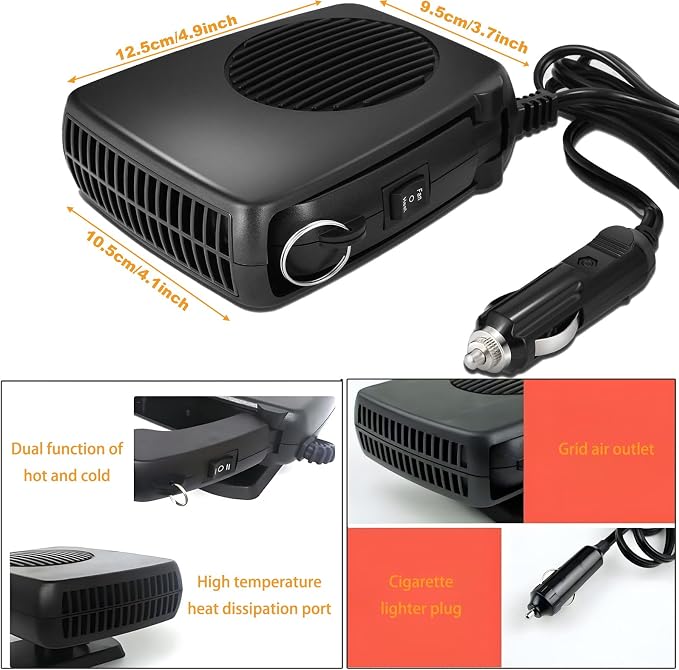Portable Car Heaters for Vehicle,12V Car Heater that Plugs into Cigarette Lighter,360° Rotatable Windshield Defroster 200W Fast Heating in 60s Portable Heater for Car,RV,SUV