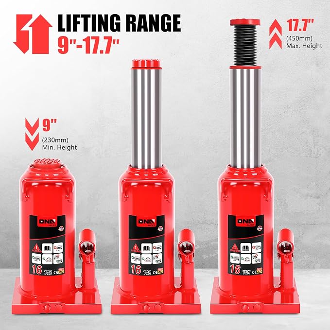 16 tons / 32000 lbs Lifting Automotive Welded Hydraulic Bottle Jack for Repair Vehicle, Pickup, Truck, w/Manual Handle, Red,TOOLS-00361