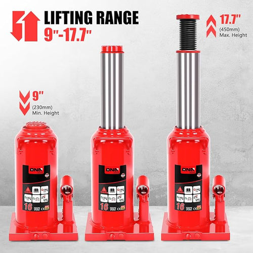 16 tons / 32000 lbs Lifting Automotive Welded Hydraulic Bottle Jack for Repair Vehicle, Pickup, Truck, w/Manual Handle, Red,TOOLS-00361