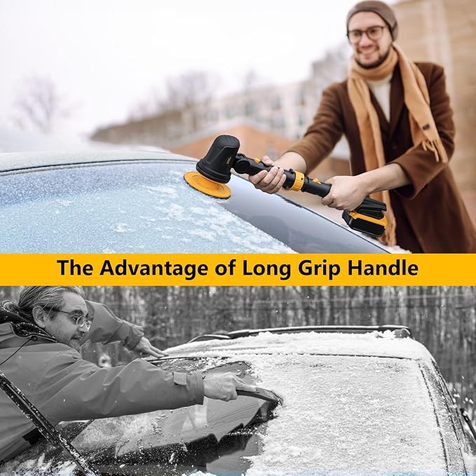 Electric Ice Scraper for Dewalt 20V Battery, 1300RPM High-Speed Windshield Scraper for Ice and Snow, 45° Head Adjust, Extension Rod, Ice Scraper for Car Window(Battery Not Included)(Yellow)