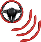 3Pcs Carbon Fiber Steering Wheel Cover Universal Fit 99% Cars | Non-slip soft grip, easy to wipe clean, quick to install, perfect for daily commutes and road trips, Red