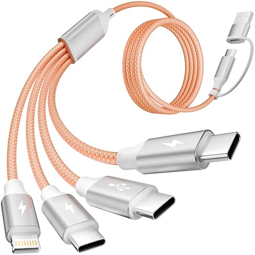 4 in 2 Multi Charging Cable, USB C Multiple Charger Cable with 3 X Type-C,1 X IP, Upgrade 2026 Travel Essentials Phone Charger Cord for iPhone 17/16/15/14,Car Accessories for Women,Orange