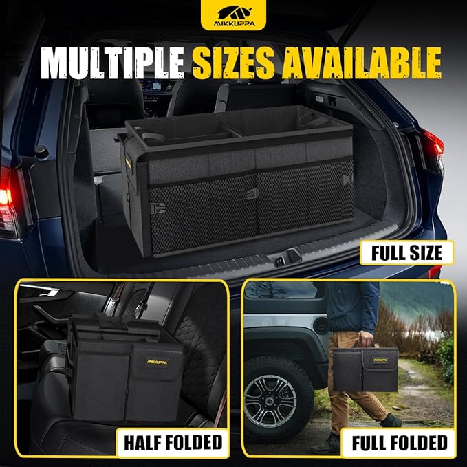 Car Trunk Organizer - 75L Collapsible Trunk Organizer with Lid, Sturdy Car Storage for SUV Auto Truck Van with Adjustable Straps and Non Slip Bottom (Black)