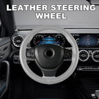 Genuine Leather Steering Wheel Cover, Stitch on Wrap, Breathable Anti-Slip Car Steering Wheel Protector for Max Diameter 15 Inch, DIY Sewing with Needles Thread (Gray, Hole)