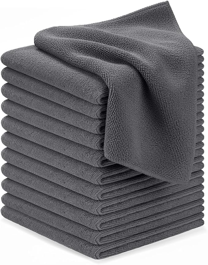 Microfiber Cleaning Cloths (Value Pack of 12) - Size 12 x 12 Inches, Highly Absorbent Cleaning Rags, Lint Free, Reusable and Washable, Microfiber Towels for Cars