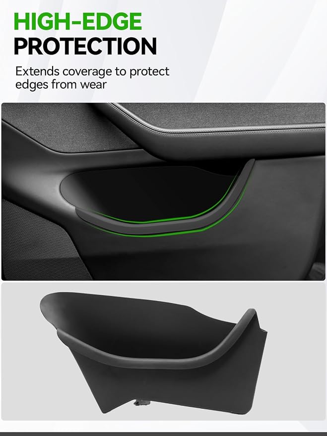 4PCS Door Side Storage Box Full-Wrap Pocket Liner compatible with 2026 2025 Tesla Model Y Juniper Accessories TPE Front and Rear Full Cover Door Side Organizer Tray(Not fit Standard & YL)