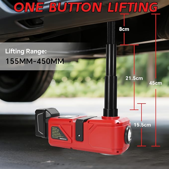 Cordless Electric Car Jack Kit for Milwaukee 18V Battery, Cordless Remote Control 5 Ton Hydraulic Car Jack with LED Light for Sedan, SUV,MPV,Truck (NO Battery