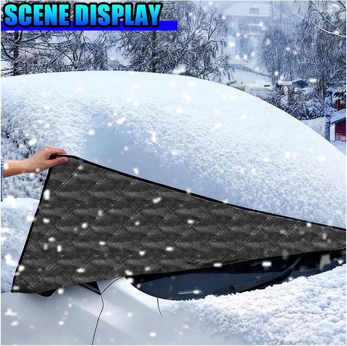 Magnetic Car Windshield Snow Cover, 4 Layers Winter Automotive Windshield Frost Protective Cover with Side Mirror Protector, All-Weather Vehicle Exterior Accessories for Sedan SUV (L)