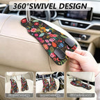 Cute Floral Car Seat Back Storage Headrest Hooks for Purses & Bags – 2PCS PU Leather Dual Metal Hooks, Backseat Organizer Accessories