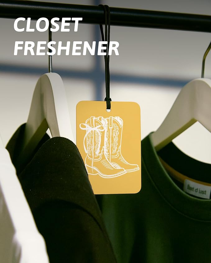 Boho Yellow Western Car Air Freshener 4 Pcs, Preppy Cow Skull Cactus Cowgirls Boots Hanging Air Freshener for Cars Closet Drawer Books, Western Car Accessories Mirror Decor for Women