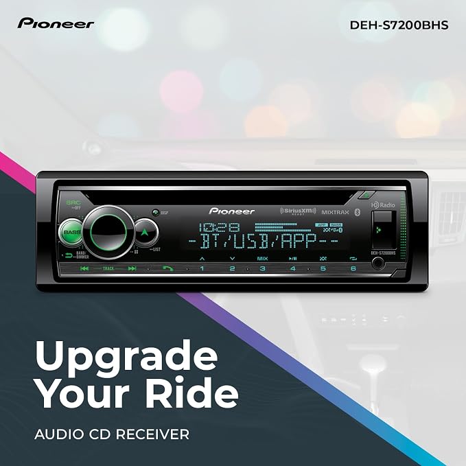 DEH-S7200BHS 1-Din CD Receiver – Bluetooth, HD Radio, SiriusXM, USB/AUX, Color Change, FLAC, AM/FM, Detachable Face, 13-Band EQ, 50W x 4, Voice Control, Hi-Volt RCA Preouts