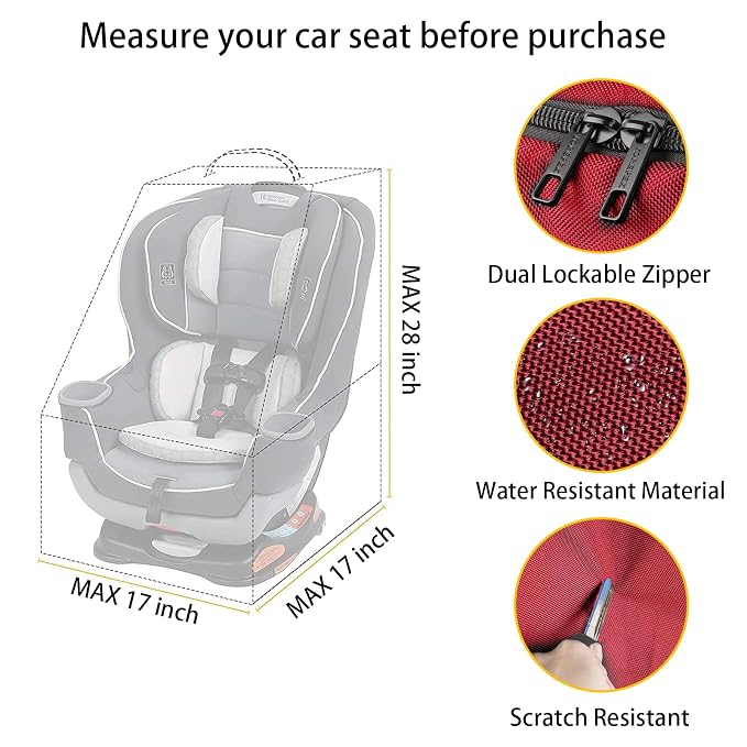 Car Seat Travel Bag, Padded Car Seats Backpack for Air Travel, Heavy Duty Carseat Travel Bag for Airplane, Airport Gate Check Bag (Red)