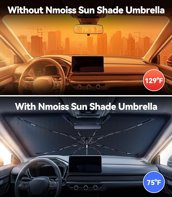Windshield Sun Shade Umbrella for Honda CR-V - [Vinyl Coating Heat Shield] Protect Car from Sun Rays & Heat Damage Keep Cool and Protect Interior, Spring Structure Edge