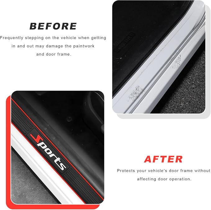 4 PCS Car Door Sill Protector, Anti-Scratch Automotive Threshold Protective Strip, Waterproof Door Edge Guards Step Shield Cover for Sedans Trucks SUVs, Car Accessories (Sport)