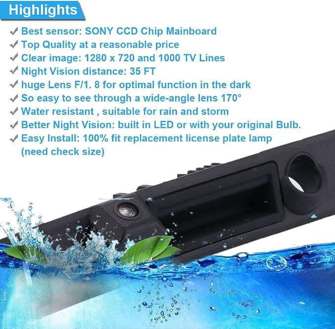 1280 * 720 Pixels Trunk Handle Vehicle Camera Rear View Camera Parking Reverse for Audi A3 8P7 A4 8E A6 4F2 4F5 A5 8T3 A8 4H E0827574C,8E0827574F 8E0827574C3FZ Waterproof Night Vision Back up