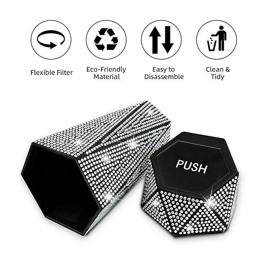Bling Car Trash Can with Lid, Bling Car Accessories Trash Bin, Leakproof Auto Garbage Can with 30 Trash Bags, Multipurpose Organizers and Storage for Home, Office (Silver Diamond)
