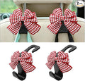 2PCS Car Seat Headrest Hooks, Cute Bow Vehicle Backseat Storage Hanger for Handbag Umbrella Coat, Automotive Seat Back Hook Holder Organizer Decor, Universal for Vehicles (Red Houndstooth)