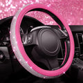 Diamond Pink Leather Steering Wheel Cover, with Bling Crystal Rhinestones Universal Fit 14" 1/2-15" Crystal Glitter for Women Sparkle Girl Fit Suvs,Vans,Sedans,Cars,Trucks, Pink Diamond