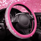 Diamond Pink Leather Steering Wheel Cover, with Bling Crystal Rhinestones Universal Fit 14" 1/2-15" Crystal Glitter for Women Sparkle Girl Fit Suvs,Vans,Sedans,Cars,Trucks, Pink Diamond