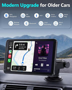 Wireless CarPlay Screen with Backup Camera: Auto Reconnect in Seconds - Maps, Music & Calls Ready for Daily Commute - 7" Touchscreen with 1080P Wired Rear Camera, Modern Upgrade for Older Cars