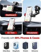 【85+LBS Strongest Suction & Military-Grade Ultimate Car Phone Mount【Patent & Safety Certs】 Cell Phone Holder for Dash Windshield Vent for iPhone 17 Pro Max Automobile Accessory Kits,Red