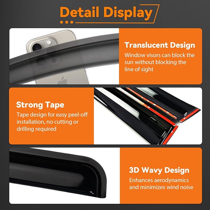 Rain Guards Compatible with 2018-2025 Jeep Wrangler JL 2-Door,Tape-On Side Window Visor Wind Deflector Vent Visors Car Accessories
