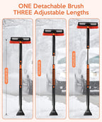 Car Snow Brush with Ice Scraper and Squeegee 3 in 1, 50" Extendable Cleaning Kit Long Handle, Windshield Snow Removal Tool Scratch Free, SUV Truck RV Window Roof Exterior Wash Supplies, Orange