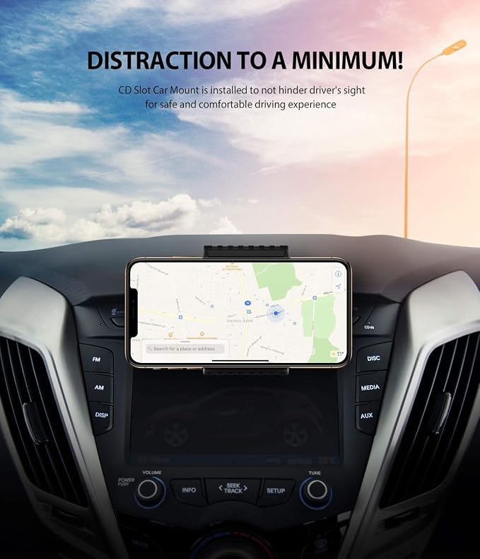 2 in 1 CD Slot Car Phone Holder Mount One Touch Premium Adjustable Phone Grip Strong Magnet Clip Cradle for Universal Smartphone - Black