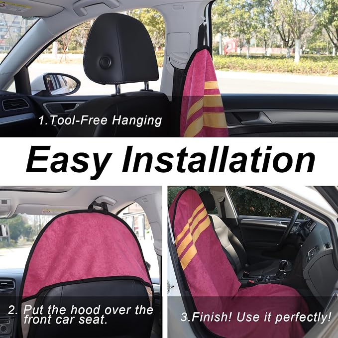 Waterproof Car Towel Seat Covers Front Seats for After Gym Workout,Auto Universal Interior Sweat Towels Cloth Bucket Carseat Cover Protector for Trucks SUV RV Boat Van (Wine Red with Yellow)