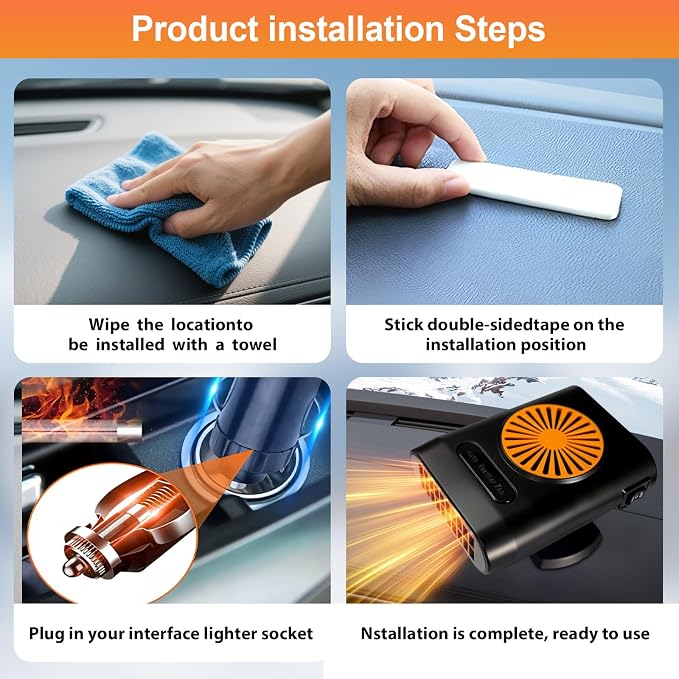 Car Heater,Portable Car Heater & Defroster, Windshield Defogger,12V Car Heater that Plugs into Cigarette Lighter,200W Defroster for Car Windshield (Orange&Black)