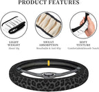 Cheetah Leopard Steering Wheel Cover - Black Cheetah Leopard Animal Print Steering Wheel Cover for Women Anti-Slip Universal Breathable 14-15-in 2 Car Cup Coasters for Men Women