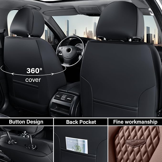 Coverado Car Seat Covers, Seat Covers Full Set, Coffee Car Seat Cover, Auto Seat Covers Front Seats Rear Seat Cover, Luxury Car Seat Cushion,Leather Seat Cover Seat Protector Universal Fit Most Cars