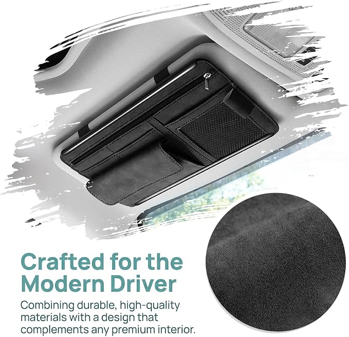 Car Sun Visor Organizer, Multi-Pocket Vehicle Sun Visor Storage Pouch with Sunglasses Box, Auto Interior Sunshade Eyeglasses Card Holder Organizers, Universal for SUV Sedan Truck (Black)