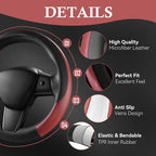 Faux Leather Steering Wheel Cover and Waterproof Car Floor Mats, Universal Car Combo Fit for 95% Sedan,SUV,Cars, 14.5-15inch Sporty Anti-Slip Safety Comfortable Design Burgundy