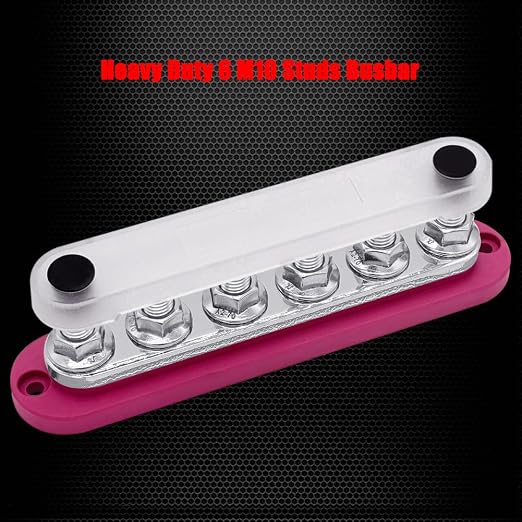 6 x M10 (3/8") Studs Power Distribution Block Bus Bar 12V, 7" HD 300A Marine BusBar Battery Distribution Block W/Cover for Car Boat Solar (Red)