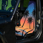 2 Pack Car Seat Towel Covers, Sweat Protector for Front Seats, Premium Thickened Microfiber with Elastic Strap, Breathable Quick Dry, Machine Washable Cover for Gym Running Universal Fit Sunset Beach