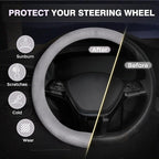 Winter Steering Wheel Cover, Microfiber Suede Car Steering Wheel Covers with Anti-Slip Lining, Breathable Elastic Car Steering Wheel Protector Soft, Universal Standard Size 14-15 inch