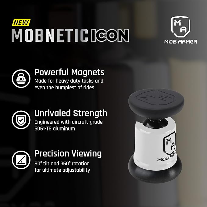 MobNetic Icon Car Phone Mount, Magnetic Phone Holder for Car w/ 90lb Pull Force, 90º Tilt & 360º Rotation, Aluminum Build, Compatibility for iPhone & Android (Alpine White)