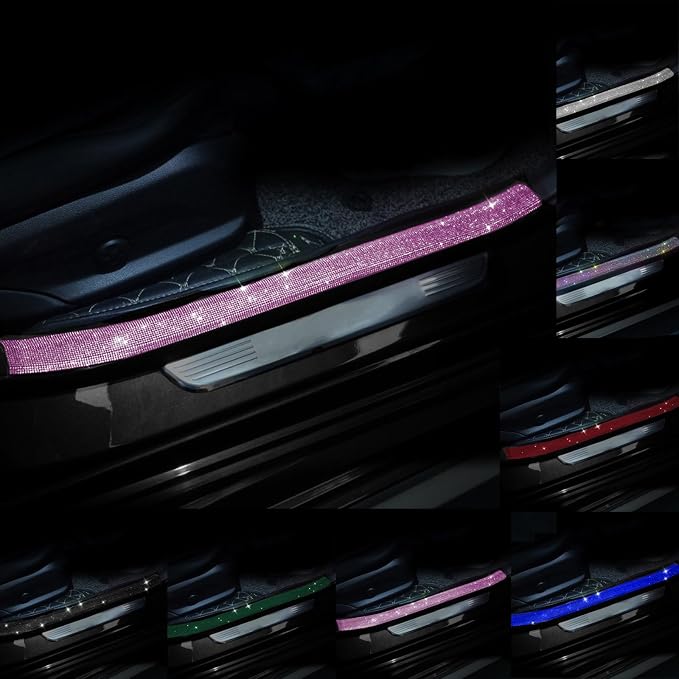 Car Door Sill Protector with Bling Rhinestones 2PCS Door Edge Guard Scuff Cover Protectors Anti-Scratch Strip Sticker Bumper Protector for Truck Car 2.75"x23.62" (Pink)