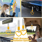 2 Pcs Heart Shaped Car Handle Strap – JD M Drift Charm Rear Bumper Warning Ring Decor for Car Interior Exterior, Subway Bus Handle Accessory, Cute Heart Car Decor Gift for Drivers (Yellow-Silver)