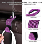 4 PCS Car Seat Headrest Hooks, Bling Crystal Rhinestone Back Seat Hanger Storage Organizer, Sparkly Seatback Holder Hooks for Purse and Bags Universal For Most Vehicles (Pink)