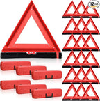 12 Pcs Warning Triangle Dot Approved Foldable Emergency Safety Triangles Reflective Road Safety Triangle with Carrying Case Heavy Base Roadside Warning Sign for Car Truck